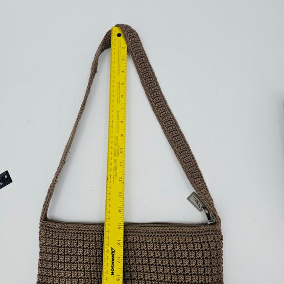 Jacqueline Ferrar 80's tan brown crocheted shoulder bag boho bohemian minimalist - Picture 7 of 12